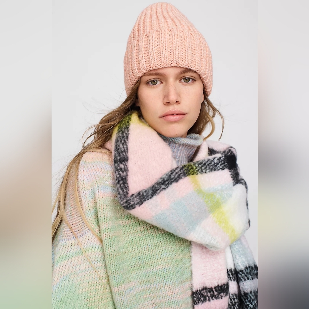 Anthropologie Delaney Plaid Fringed Scarf Oversized - Picture 2 of 8